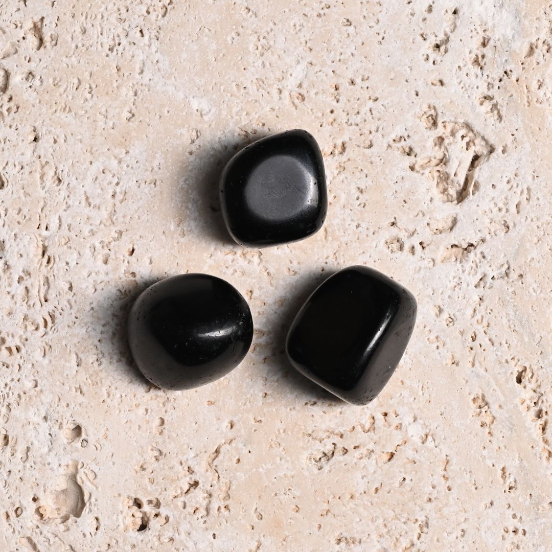 Set of 3 Black Agate Tumbled Stones