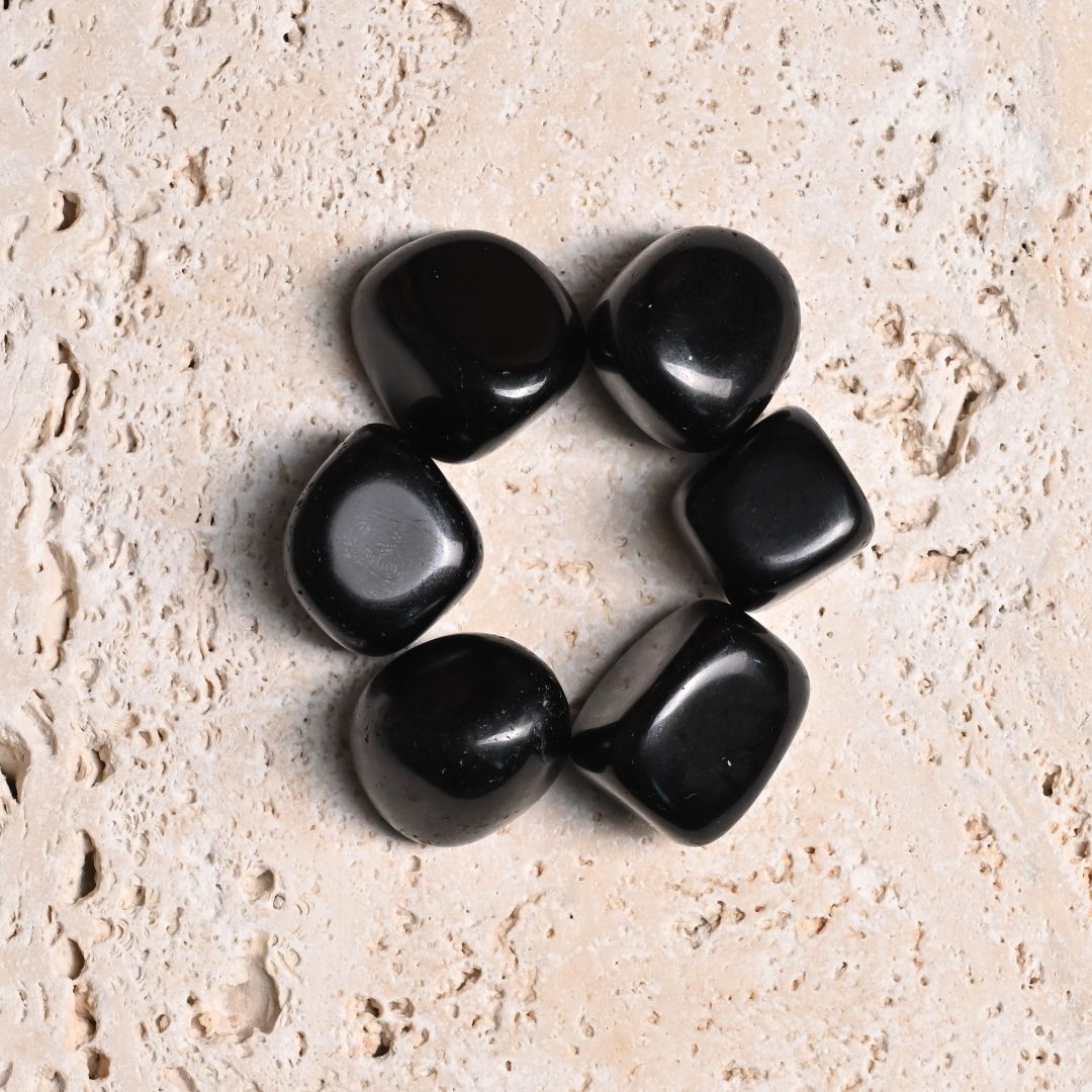 Set of 6 Black Agate Tumbled Stones 