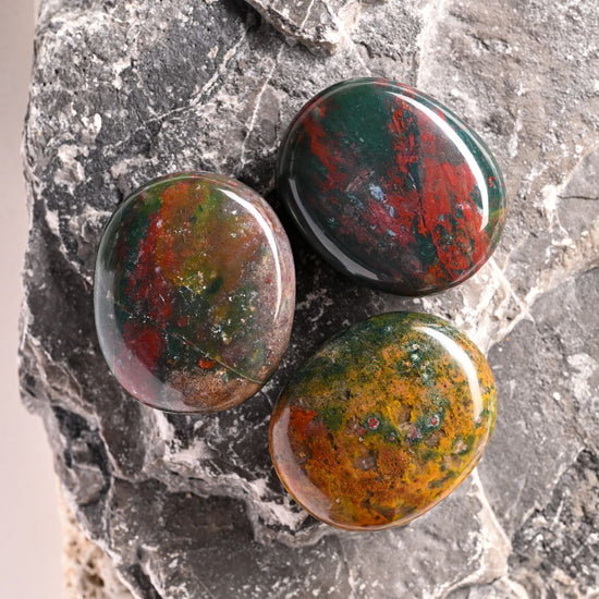 Set of 3 Bloodstone Palm Stone by Maison Etherique