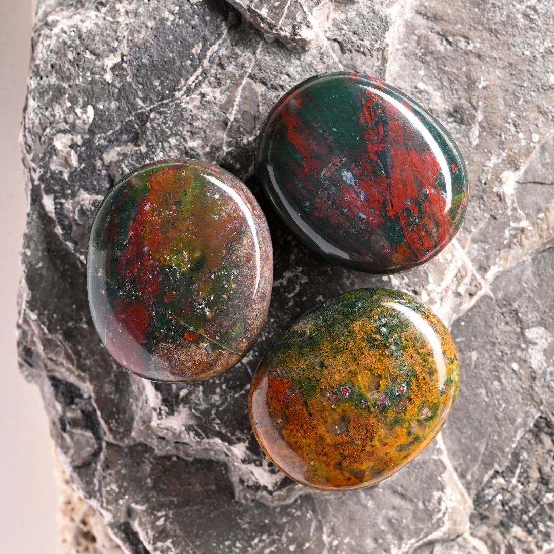 Set of 3 Bloodstone Palm Stone by Maison Etherique