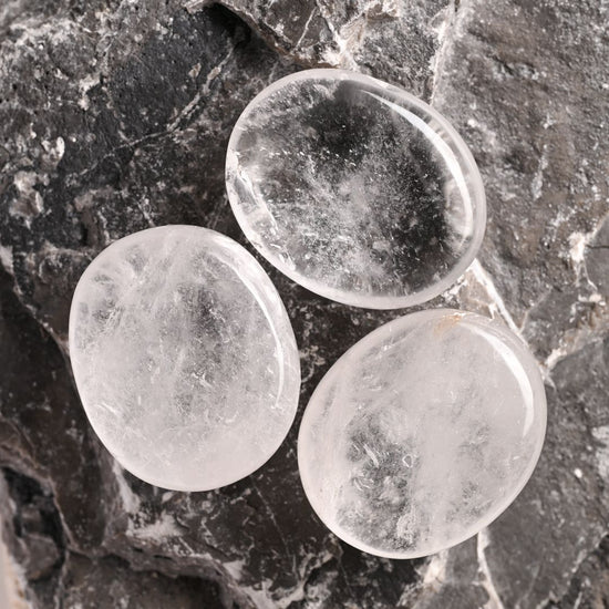 Set of 3 Clear Quartz Palm Stone