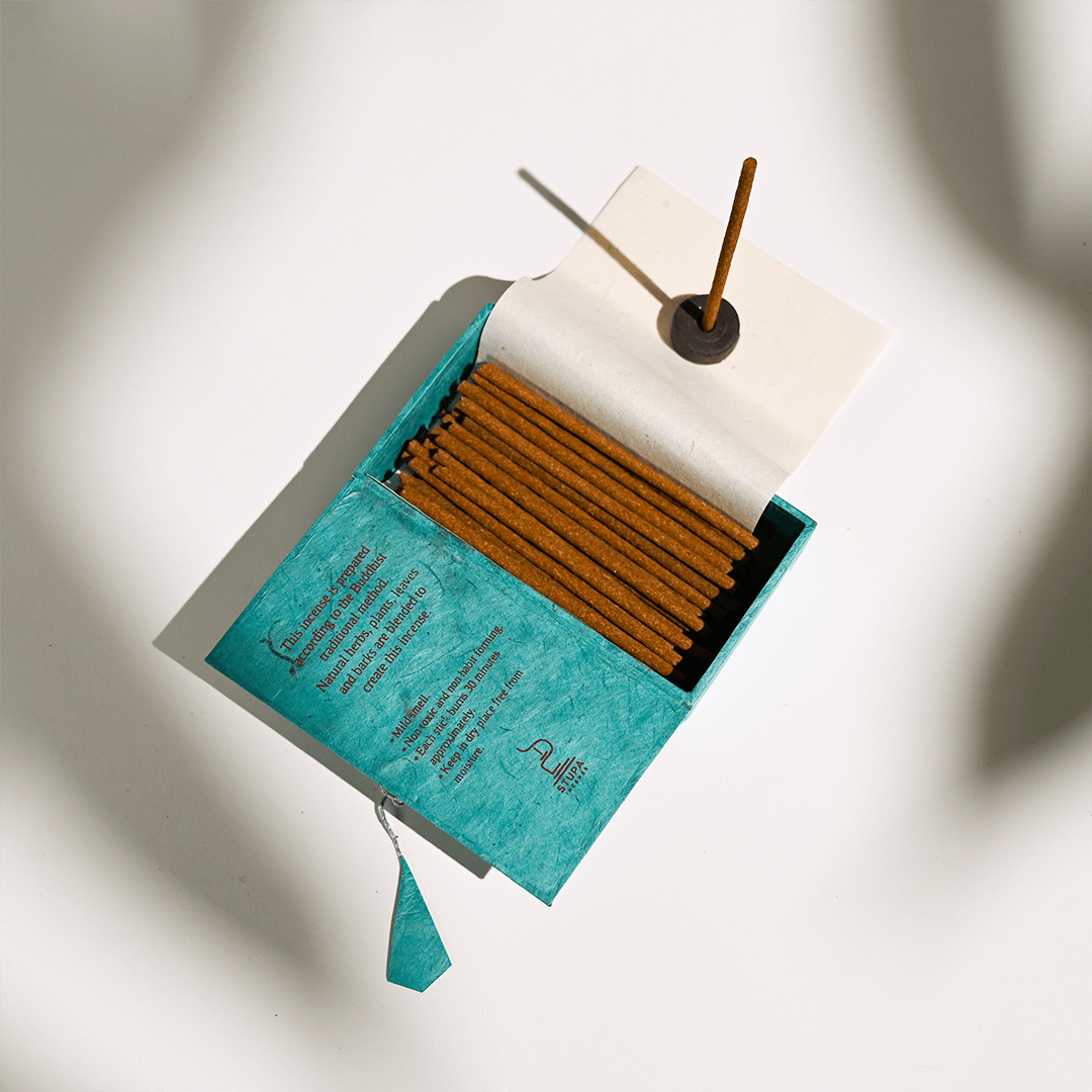 An Opened Incense Box of Dorjee Incense Stick box and Dorjee Incense Stick on holder 