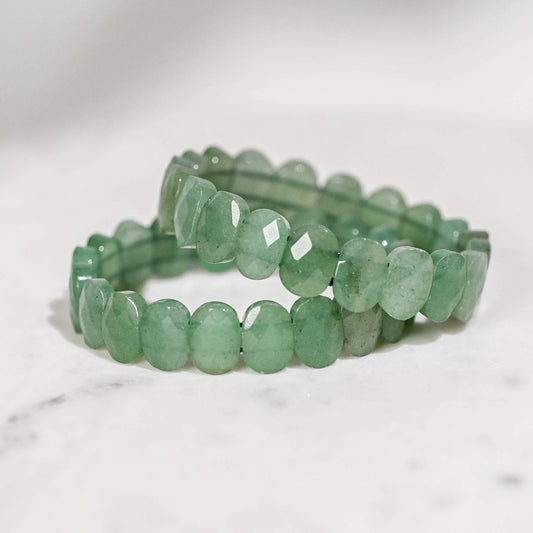 2 Green Jade Faceted Bracelets 