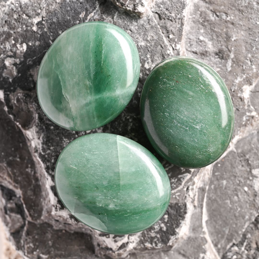 set of 3 Green Jade Palm Stones