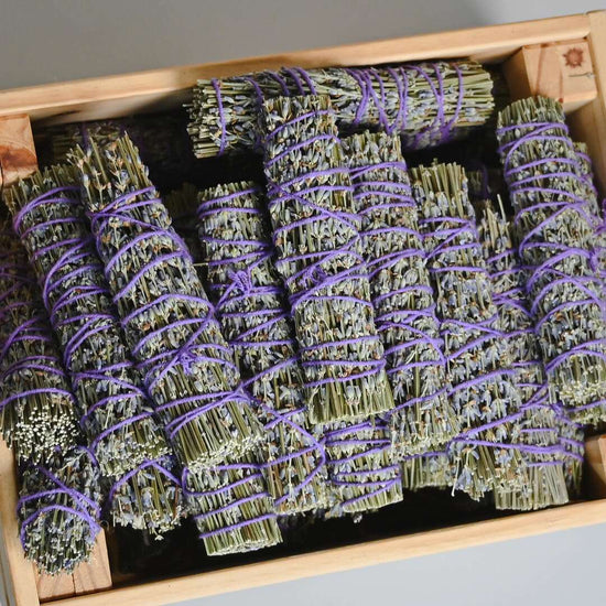 Lavender Smudge Sticks in a wooden box 