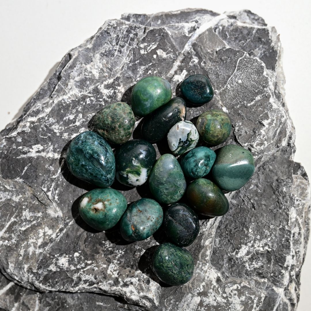 Natural Moss Agate Tumbled Stones by Maison Etherique 