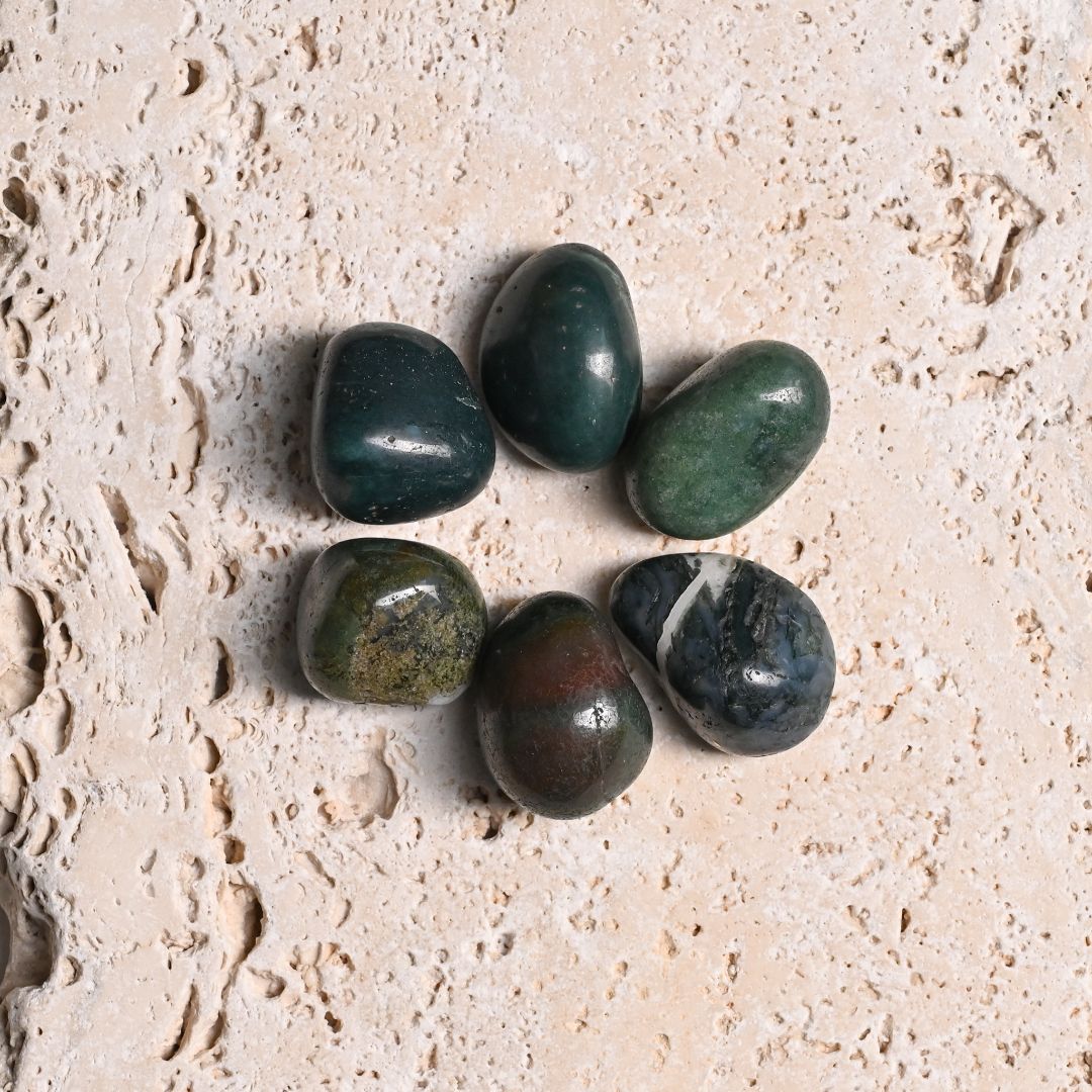 Set of 6 Moss Agate Tumbled Stones 