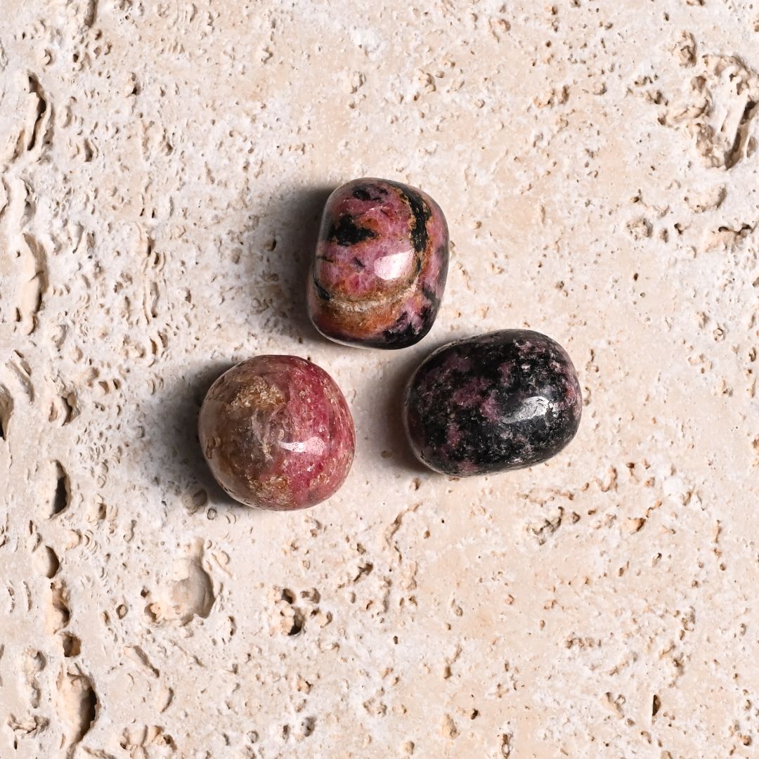 Set of 3 Rhodonite Tumbled Stone 