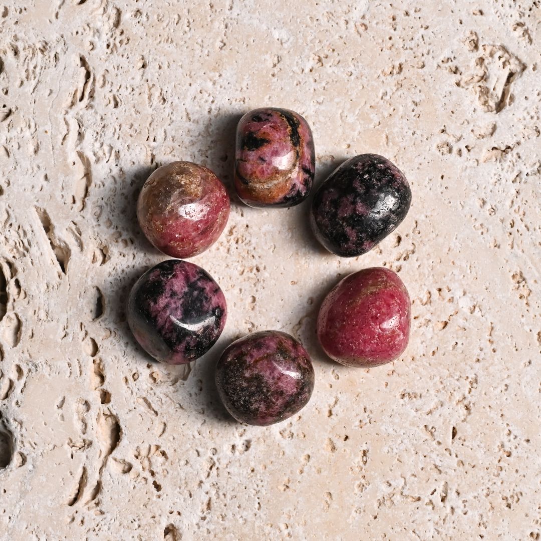 Set of 6 Rhodonite Tumbled Stones 