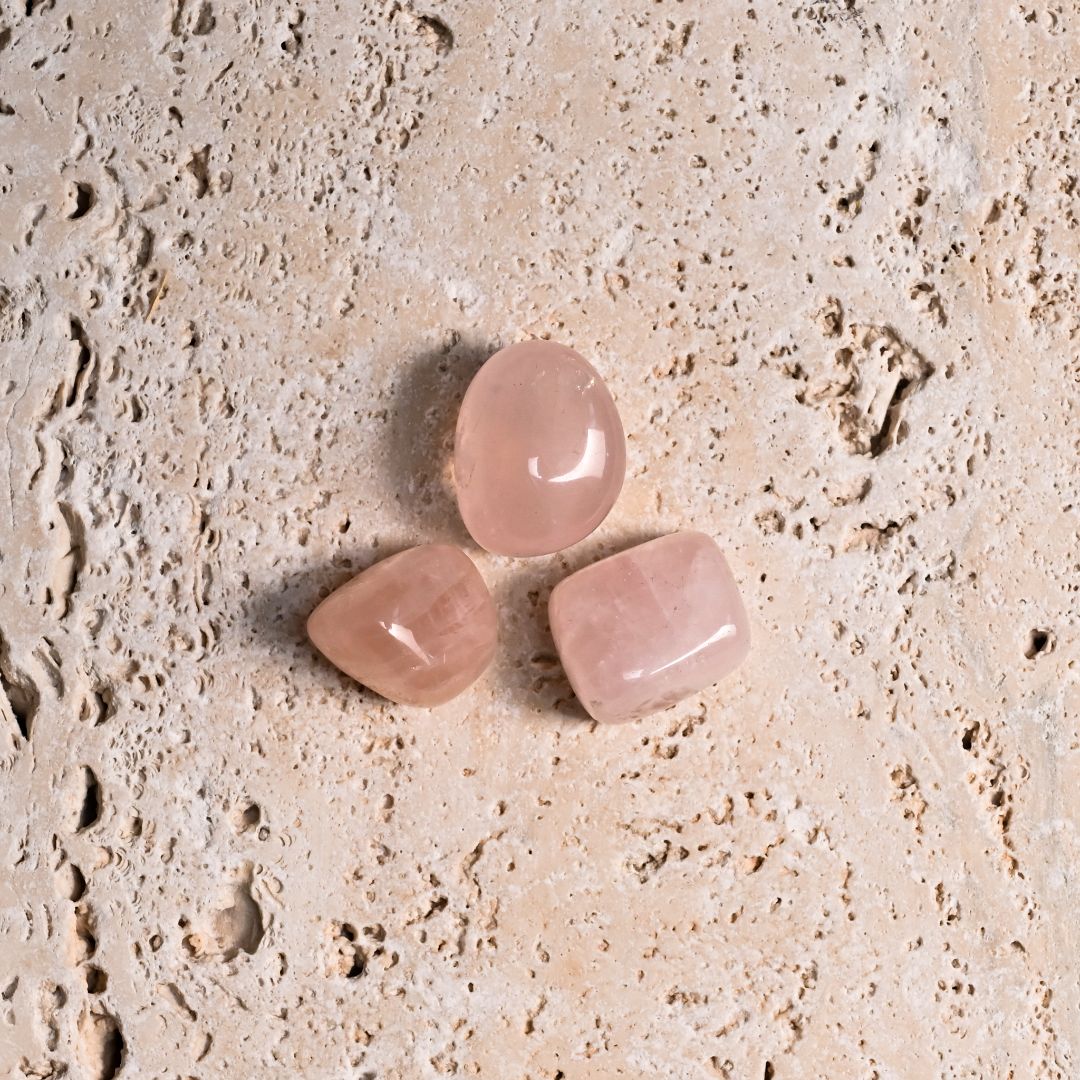 Set of 3 Rose Quartz Tumbled Stones 