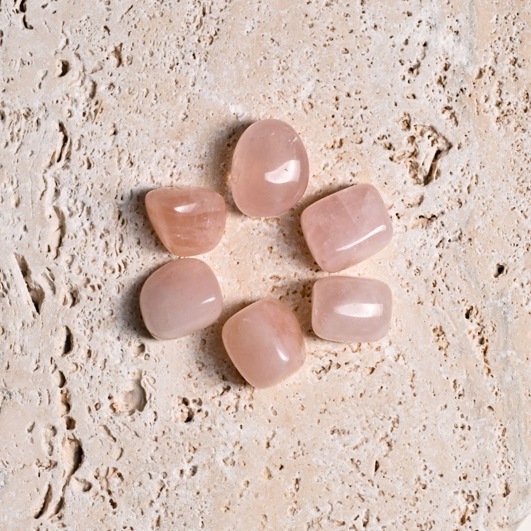 Set of 6 Rose Quartz Tumbled Stones 