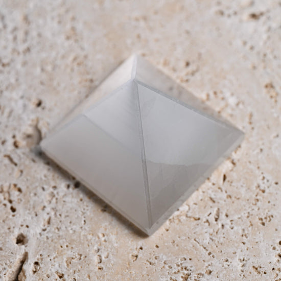 Selenite crystal pyramid shot from top