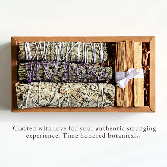 An open box of Smudging Ritual Kit