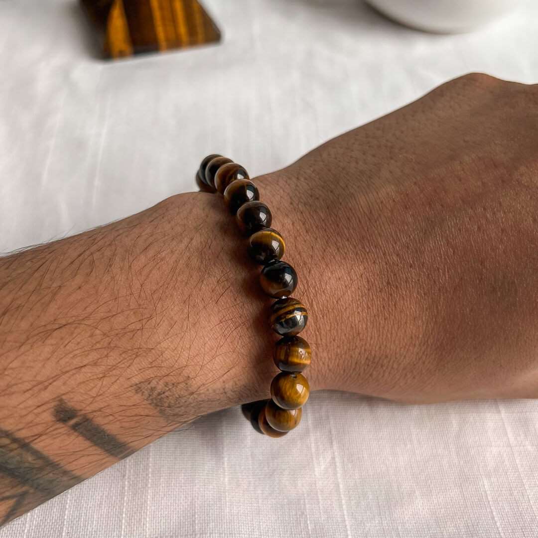 Tiger's Eye Bracelet on man's hand