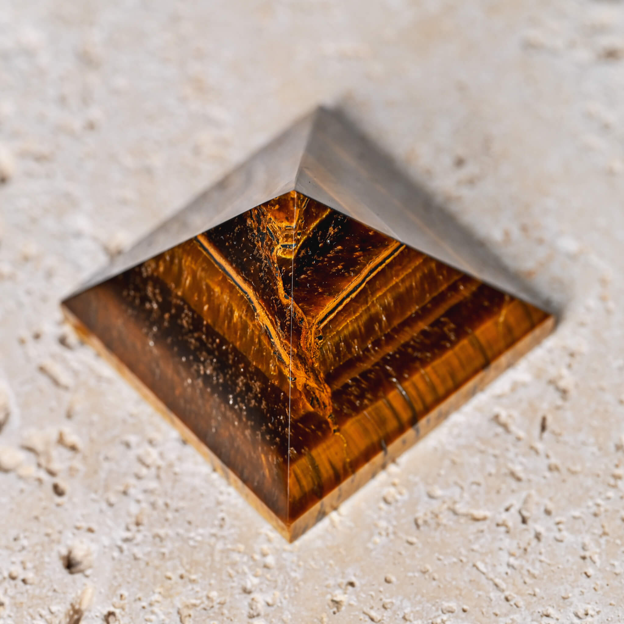 Tiger Eye Crystal Pyramid shot from top