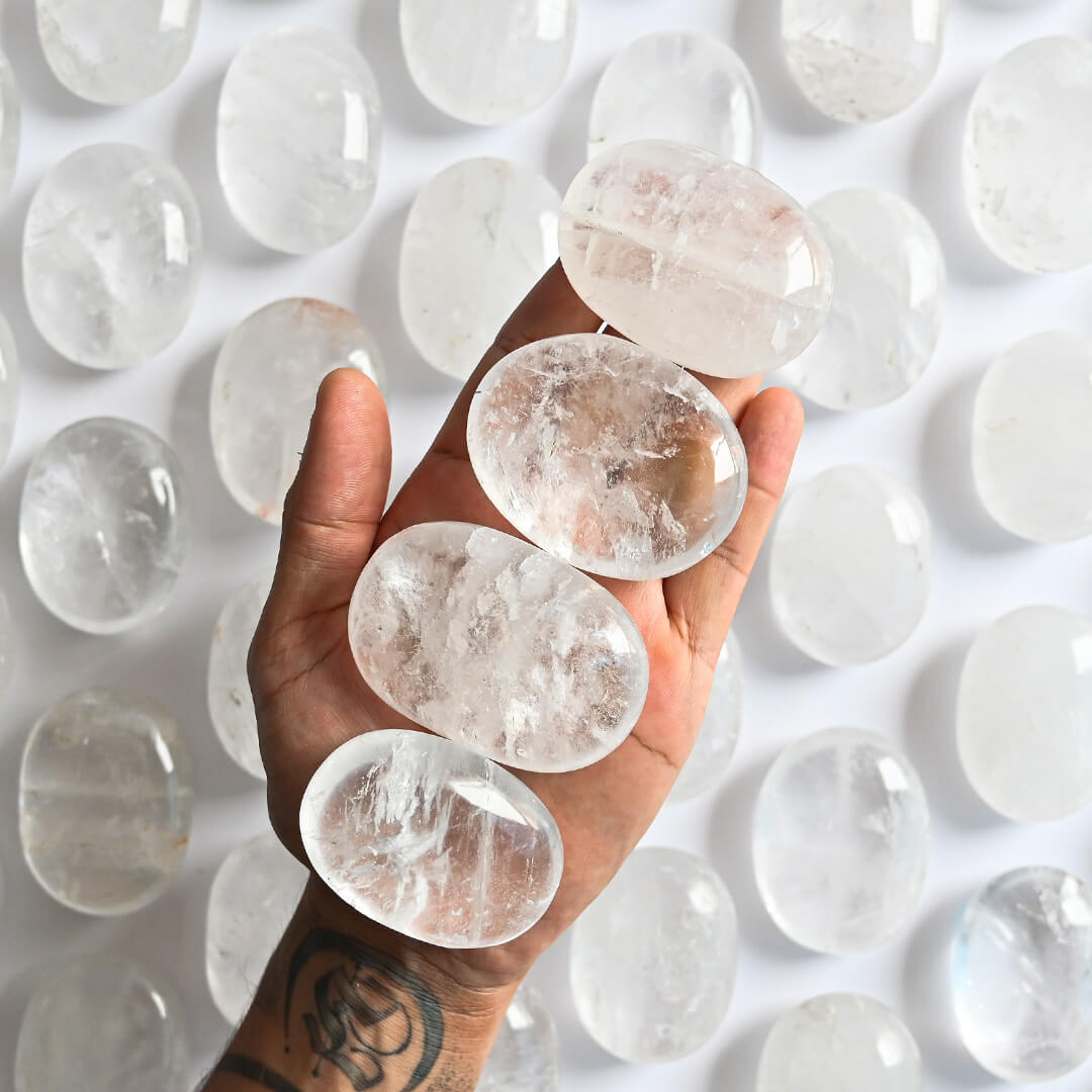 Clear Quartz Palm Stones on hand