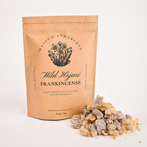 A pack of Wild Hojari Frankincense and wild Hojari Frankincense resin